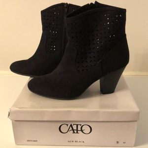 CATO Black Laser Cut Rounded Toe Ankle Booties